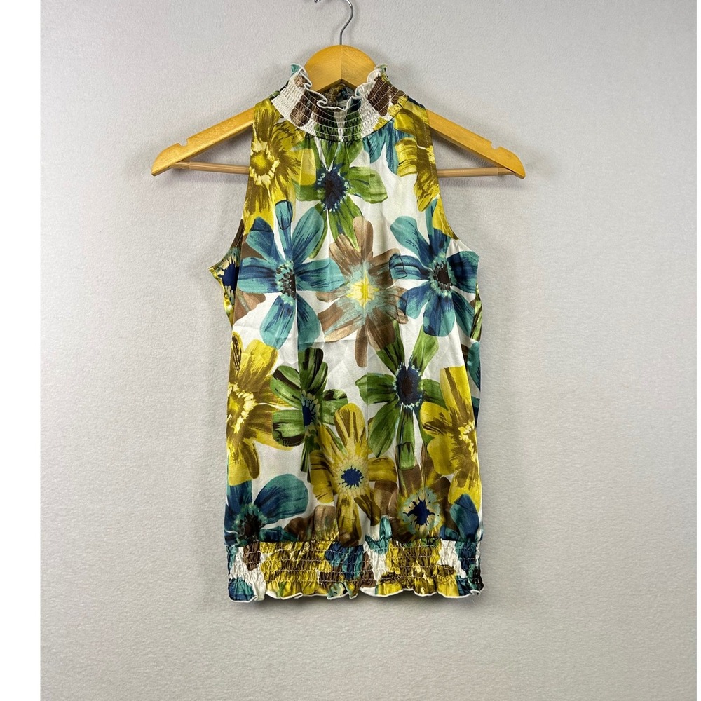IZ Byer California Floral Halter Top Womens Small Multicolor Excellent Smocked